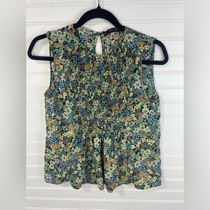 Zara Floral Sleeveless Keyhole Neck Smocked Chest Blouse S Women’s EUC